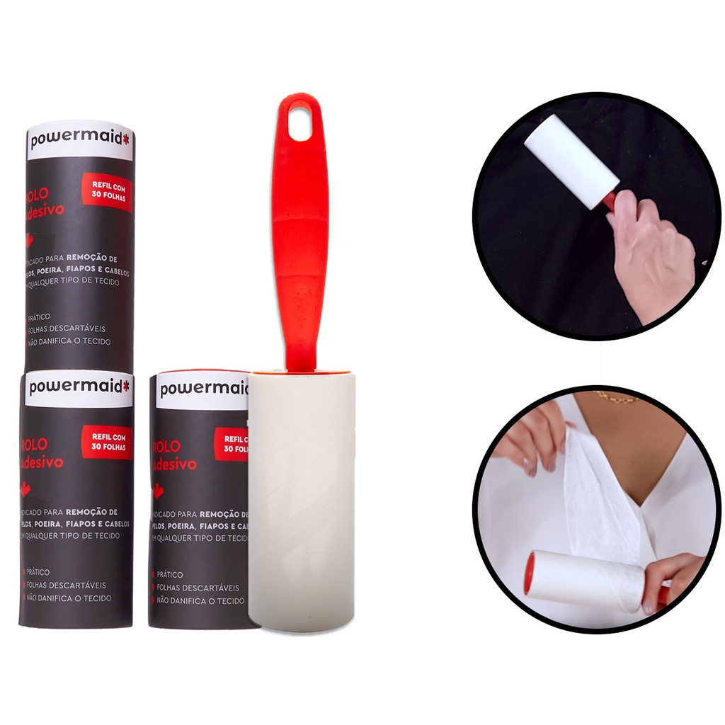 Rolo Adesivo Removedor Tira Pelos Roupa Papa Bolinha Fiapos Cabelo Poeira 30 Folhas + 2 Refil em Oferta na Shopee