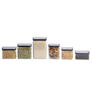 kit 6 potes herméticos de acrílico transparente quadrados mantimento - oikos
