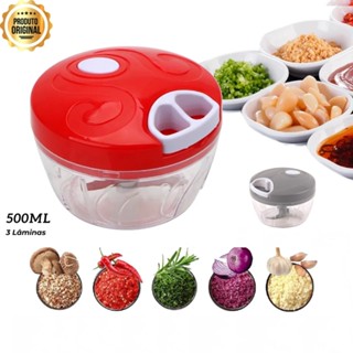 Processador de Alimentos e Triturador de Alho Manual 3 Lâminas 500ml Picador Legumes Cebola Cozinha