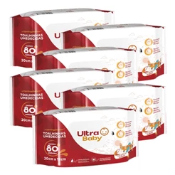 Kit 6 unidades Toalha Umedecidas Ultra Baby com 80 unidades