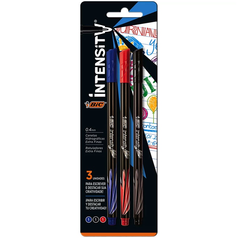Caneta hidrográfica ultra fina Intensity com 3 unidades Bic em Oferta na Shopee