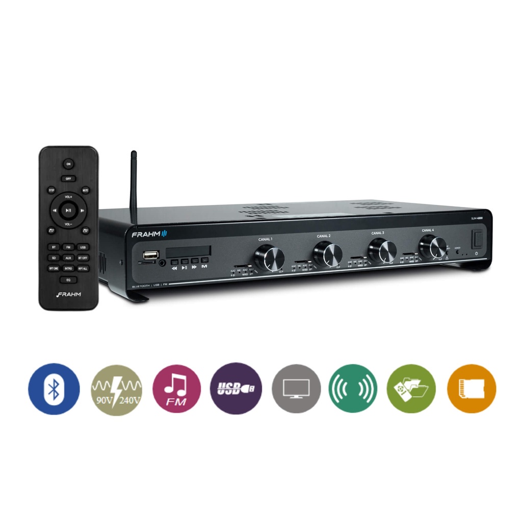 Amplificador Receiver Slim 4500 Optical G5 4 Canais 120W RMS BT, RCA, USB, P2, Card SD Frahm - 32115 em Oferta na Shopee