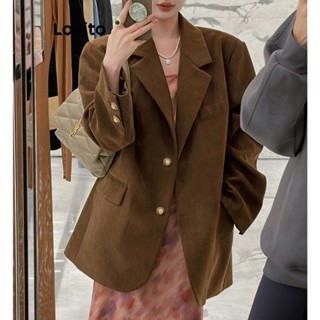 Lovito Casual Liso Blazer Feminino com Botão L64AD043 (Café)
