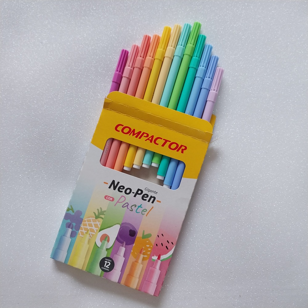 Canetinha Hidrográfica Compactor 12 Cores Neo Pen Cor Pastel em Oferta na Shopee