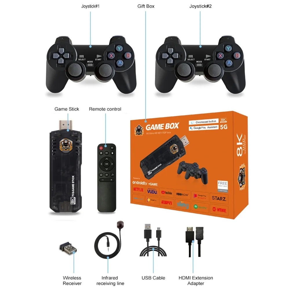 Console De Videogame Portátil Controles Sem Fio 4K HD TV Retrô Jogo Emuladores Função Tv Box Smart Tv Android