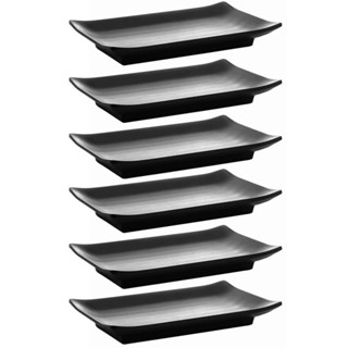 6 Pratos Melamina de Sushi Lyor Tóquio Preto 17,5x11x2cm Travessas Retangular