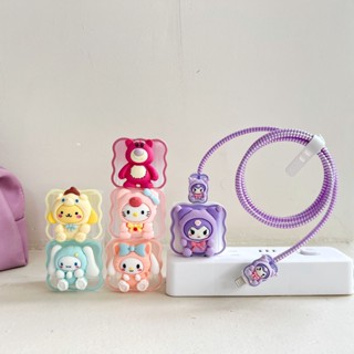 Conjunto 5 Em 1 Sanrio Kittys My Melody Kuromi Cinnamoroll Purin Kawaii Para Xiaomi 33W Capa Protetora Do Carregador Meninas Cartoon Smartphone Manga Cabo