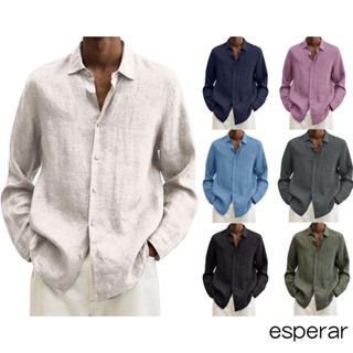 Camisas De Linho De Manga Longa Leve Praia Cor Sólida