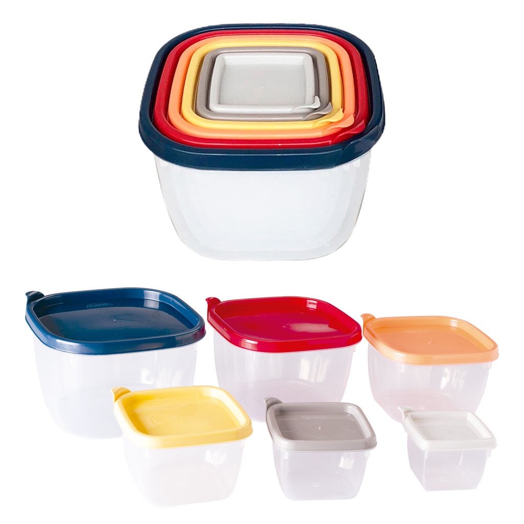 Jogo 6 potes plástico tampa colorida quadrado para mantimentos frutas alimentos grãos cereais marmita vasilha tapoer