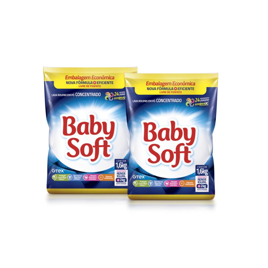 Kit 2 Lava Roupas Pó Baby Soft Concentrado 1,6KG - Home & Living
