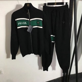 PRADA novo conjunto de tricô esporte casual outono conjunto de duas peças