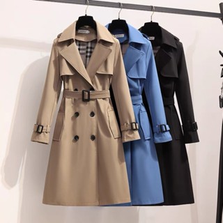 Moda Coreana Vintage Casaco Solto Mola De Outono Pólo De Manga Longa Duplo Peito Alto Midi...