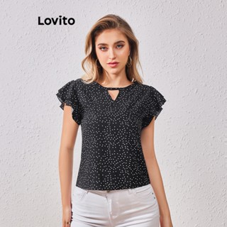 Lovito Casual Blusa Feminina Simples com Babado Cut Out LBL07022