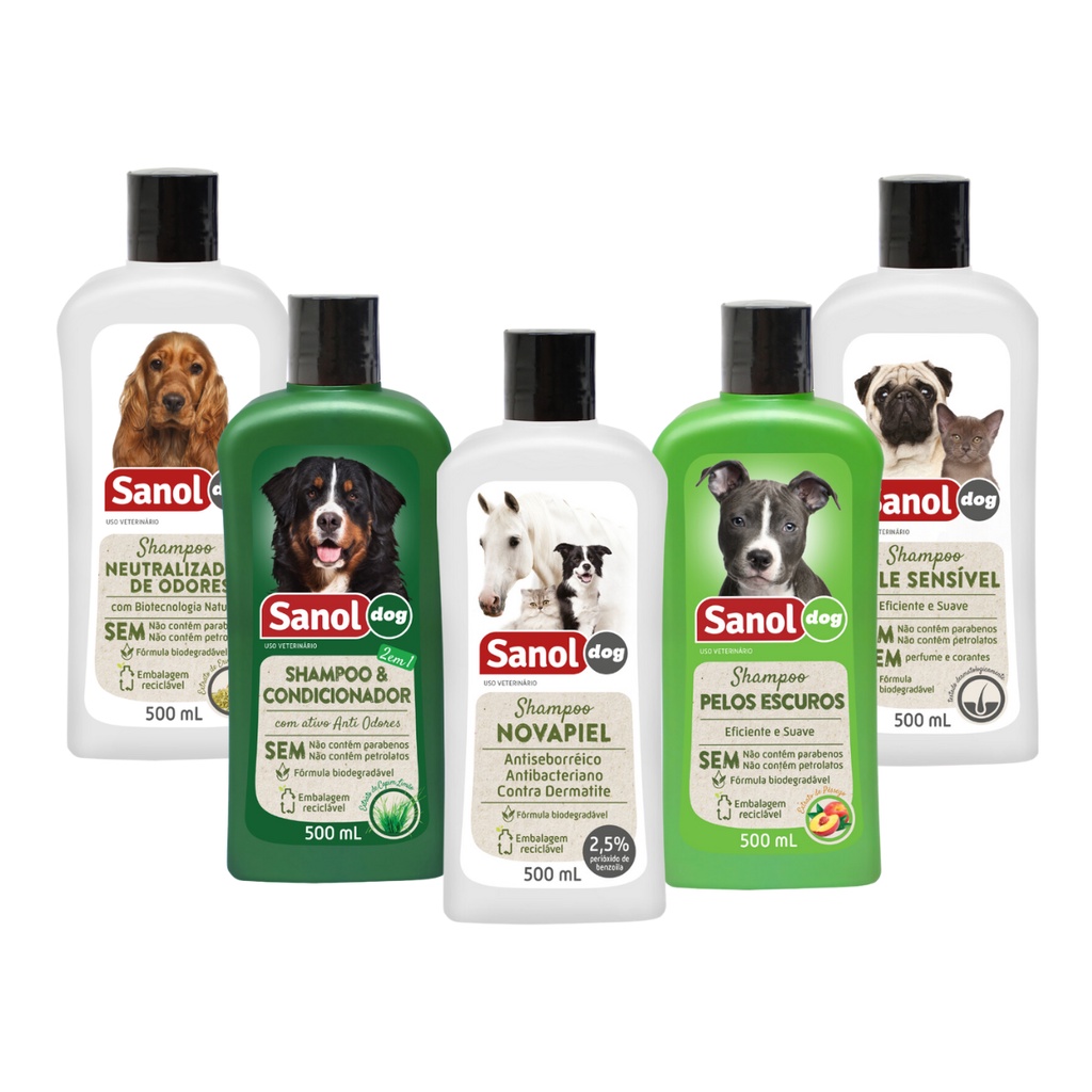 Kit 3 Shampoo Cachorro Gato Varios Escolha Sanol Dog 500Ml