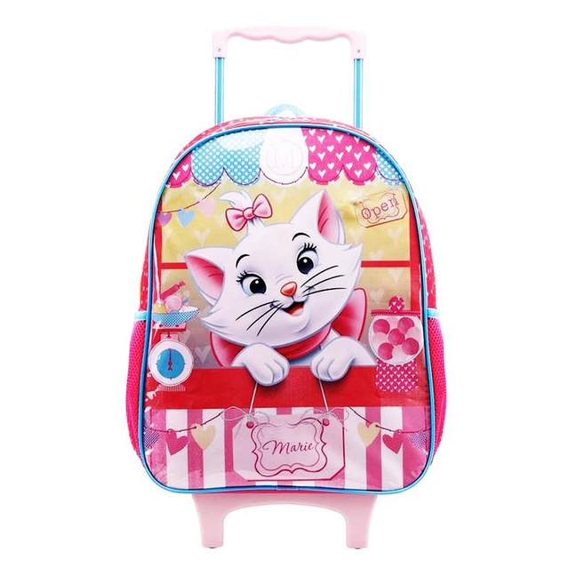 Mochila Infantil Gata Marie Escolar Reforçada Tam G Rodinhas