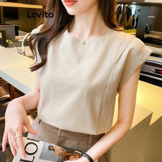 Lovito Blusa Casual Com Costura De Tecido Com Estrutura Lisa Para Mulheres LNE41063