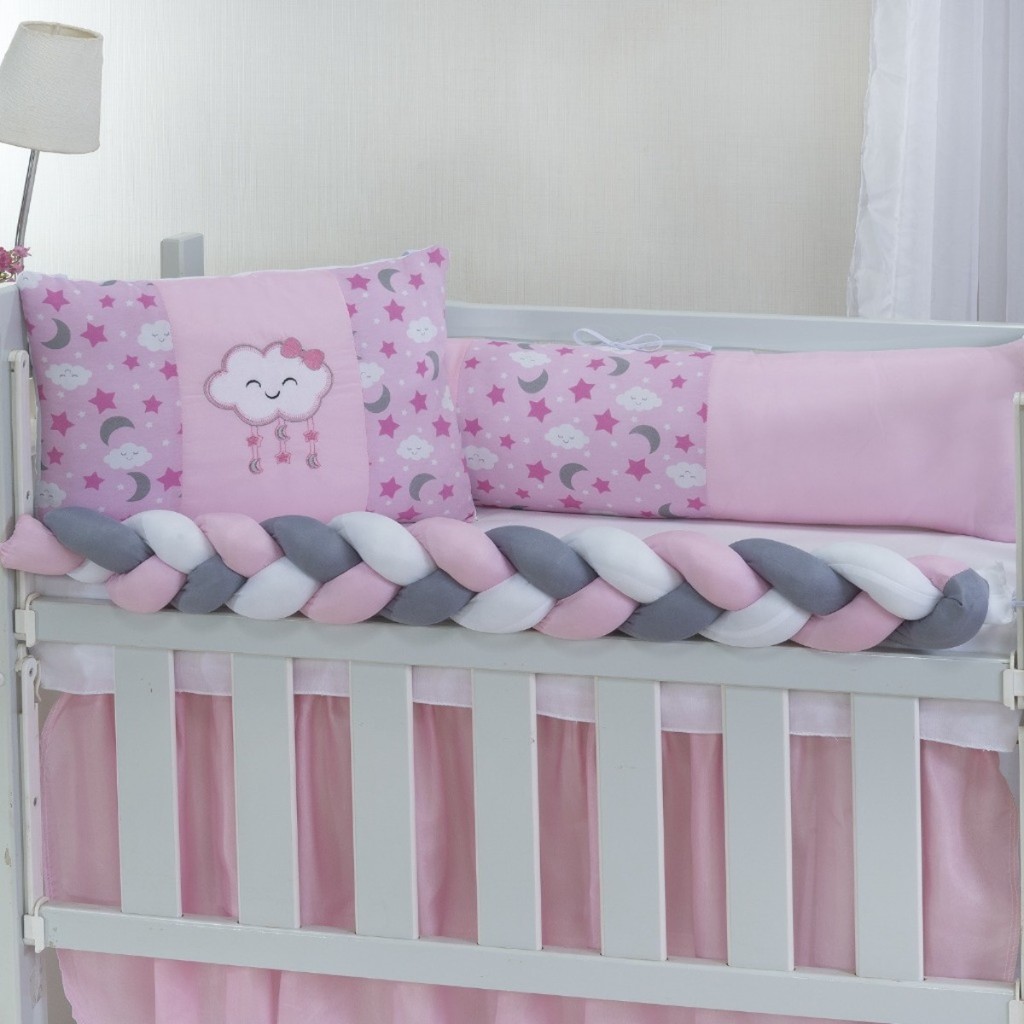 Kit Mini Berço Protetor Trança Sublimado 06 Peças Classic Menina Menino