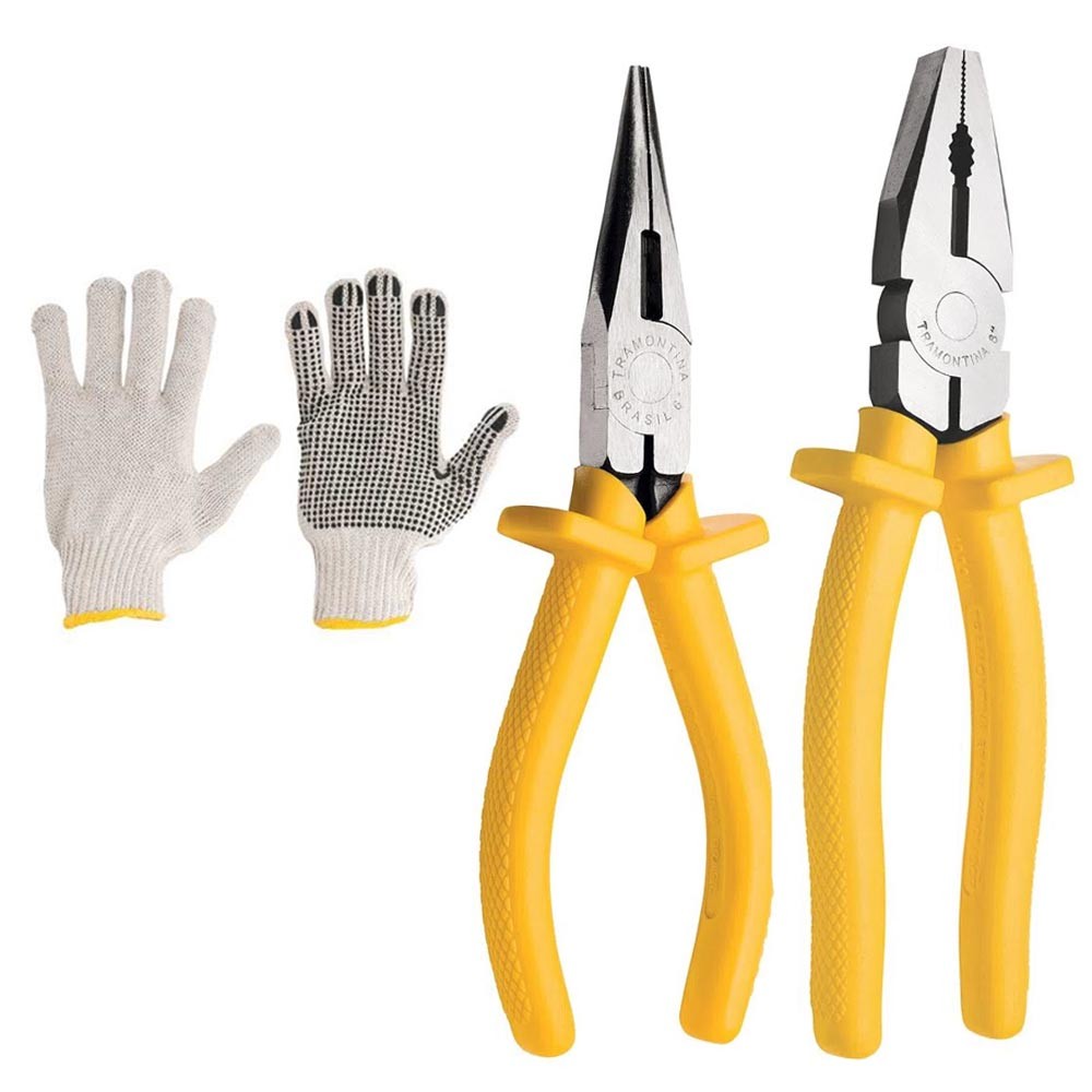 KIT JOGO FERRAMENTAS ALICATE UNIVERSAL  8" 1000V COM ALICATE BICO MEIA CANA 6" TRAMONTINA - Home & Living