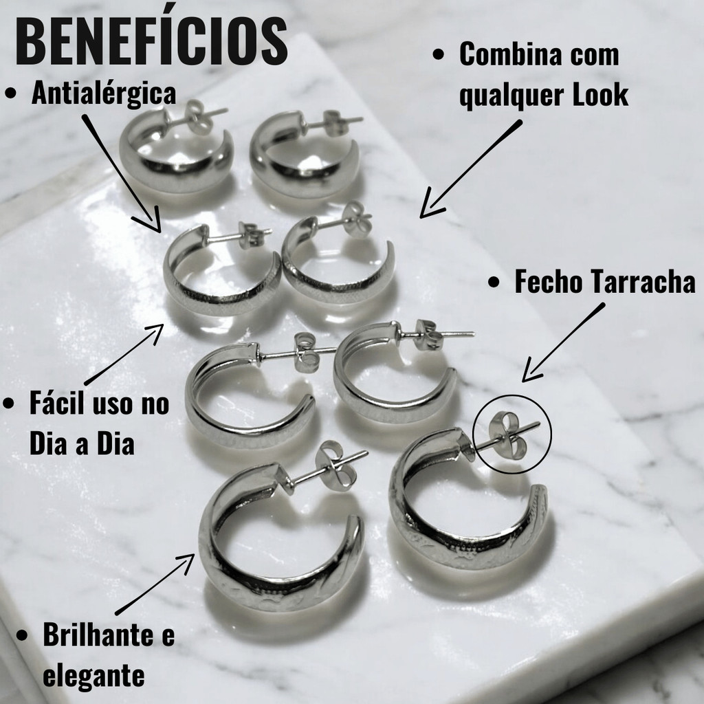 Kit Conjunto 4 Brincos Pequeno Argola Aço Inox Antialérgico Feminino