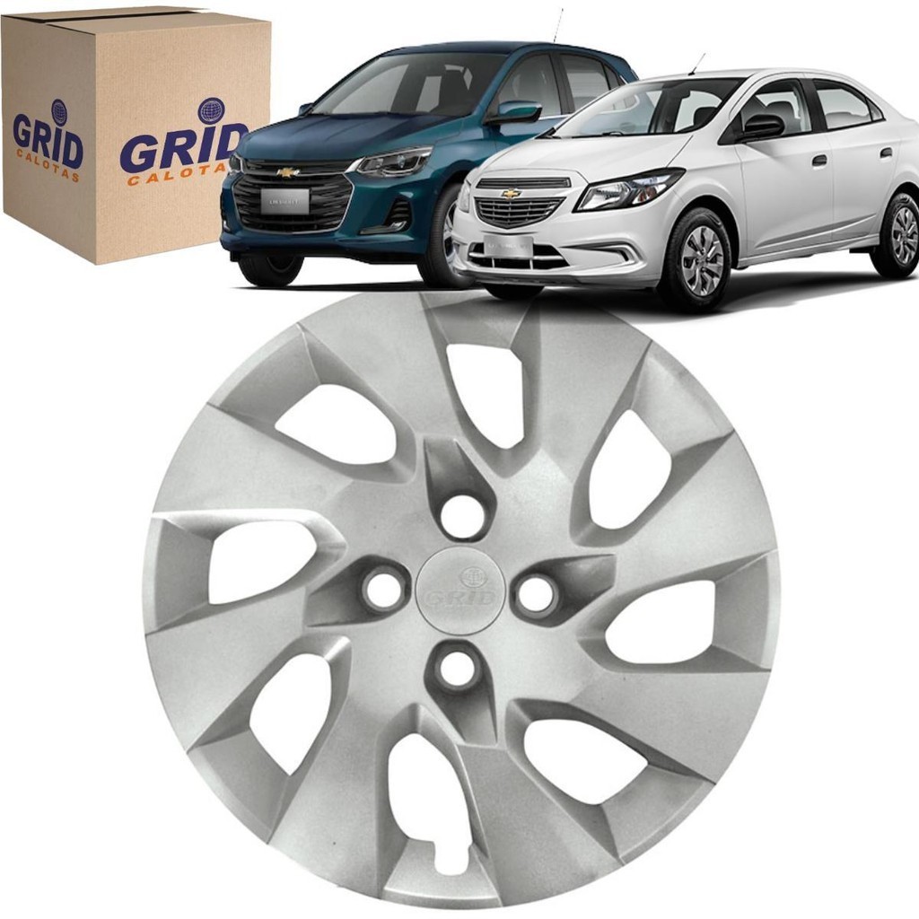 Par de  Calotas Onix Prisma 2008 ate 2016 Aro 14 Polegadas Parafuso Cubo Baixo + EMBLEMAS