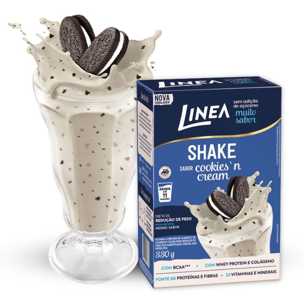 Shake Redutor de Peso Linea com BCAA / Whey Protein e Colágeno Sabor Cookies'N Cream 330g Emagrecer