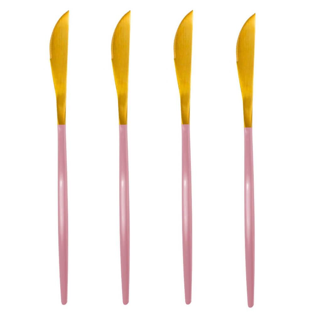 Jogo De Facas De Mesa Inox Dourado E Rosa Lady 4 Peças - Casambiente em Oferta na Shopee