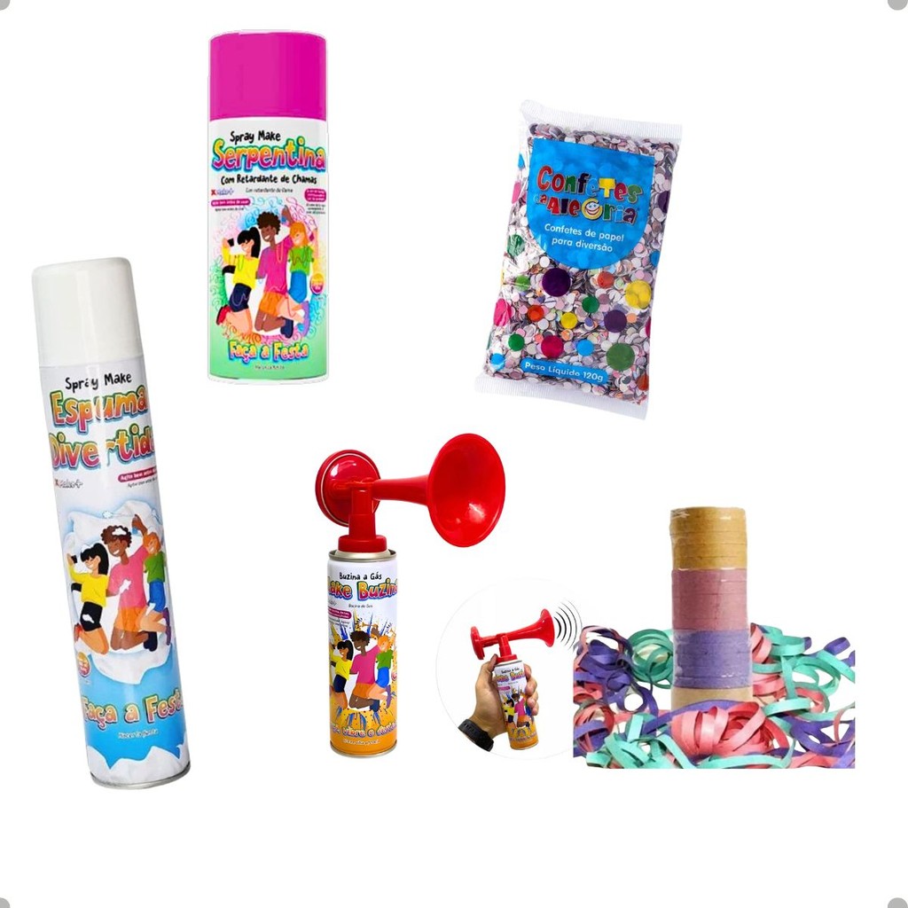 KIT CARNAVAL FOMATURA LANÇA ESPUMA CONFETES DE PAPELBUZINA SERPENTINA SPRAY PINK SERPENTINA DE PAPEL