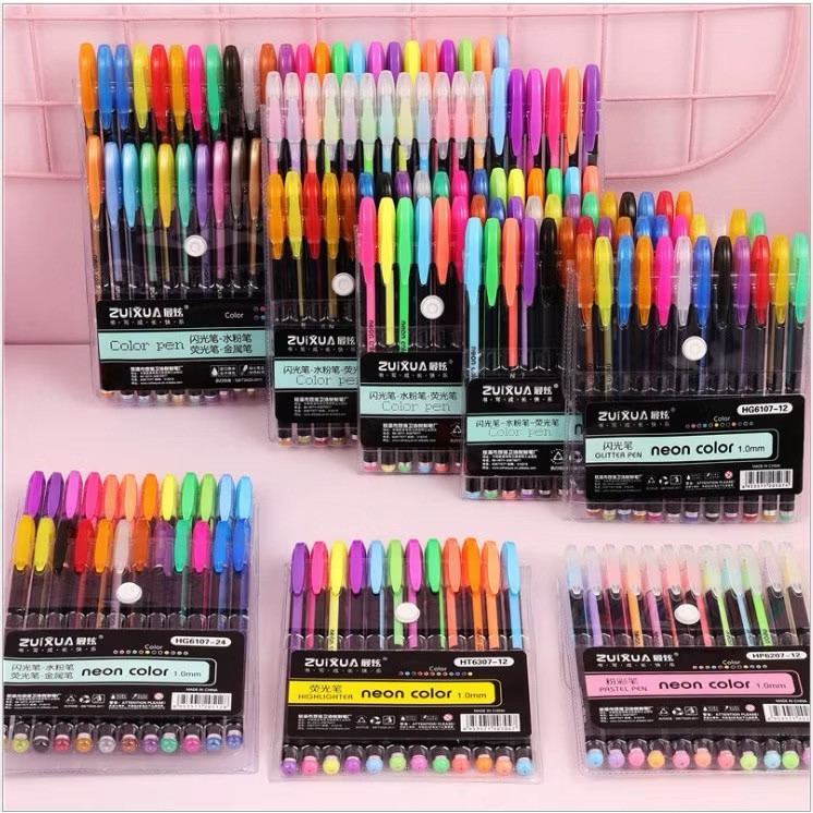 Kit Caneta Em Gel 12 cores Neon Color 1,0mm Glitter Pen Neon Glitter