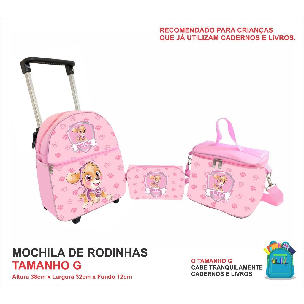 Kit Mochila 3 Peças Sky Aquarela de rodinhas carrinho personalizada com o nome em Oferta na Shopee