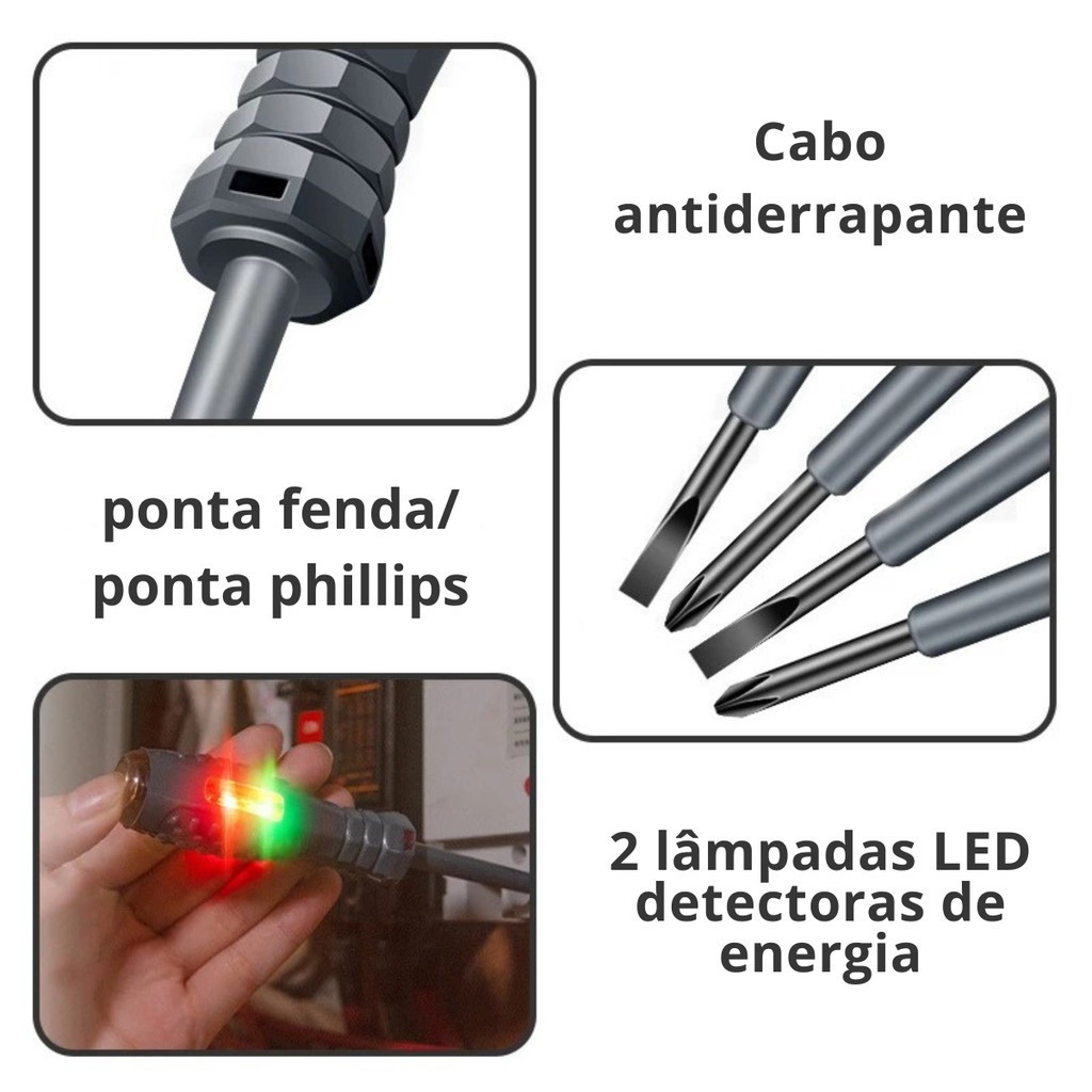 Chave de Teste Corrente Elétrica com Visor Luz de Led para Medição de Eletricidade