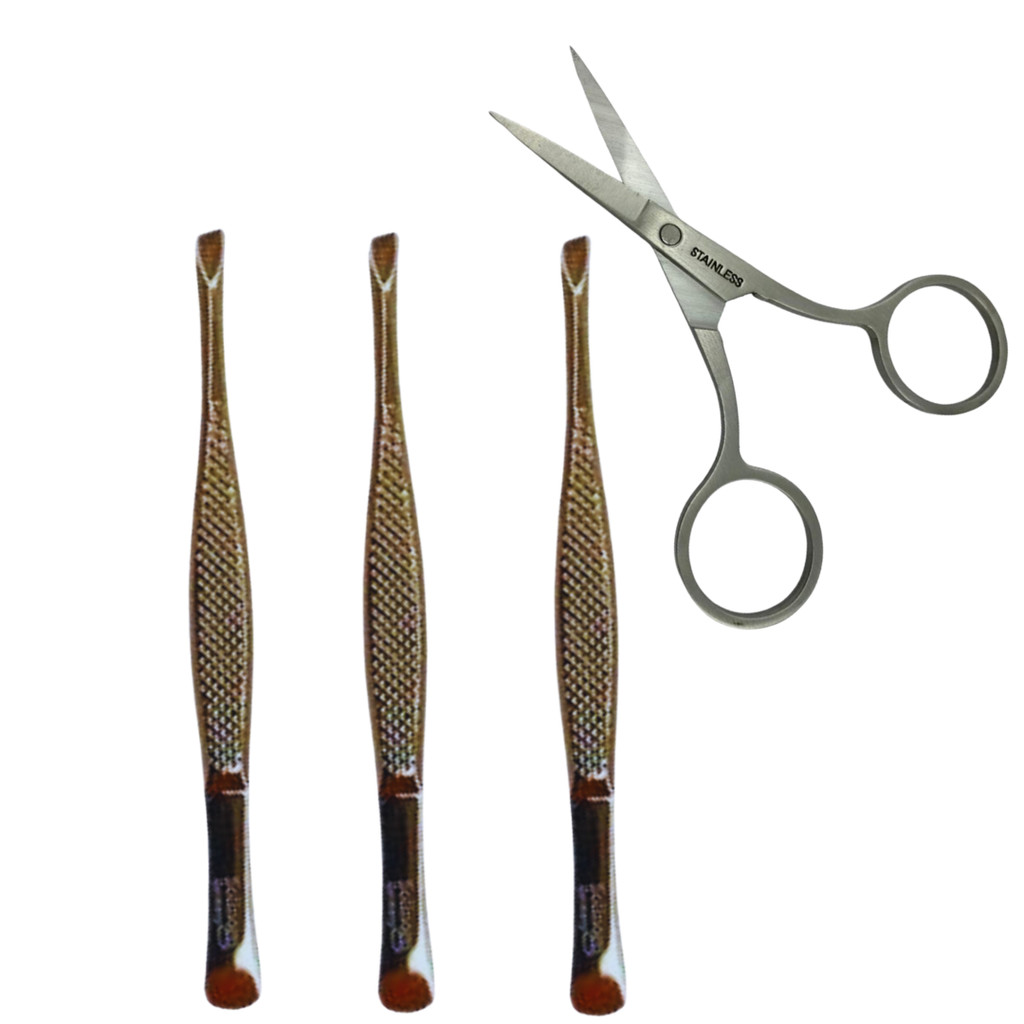 Kit 3 Pinças Solingen Chanfrada Profissional Designer Sobrancelha + Tesourinha Cílios
