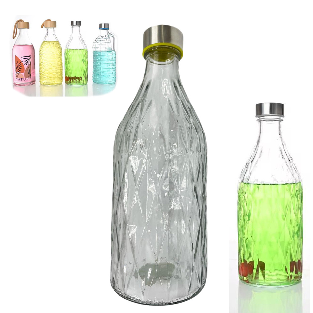 Garrafa De Vidro Agua 1 Lt Tampa Inox E Silicone