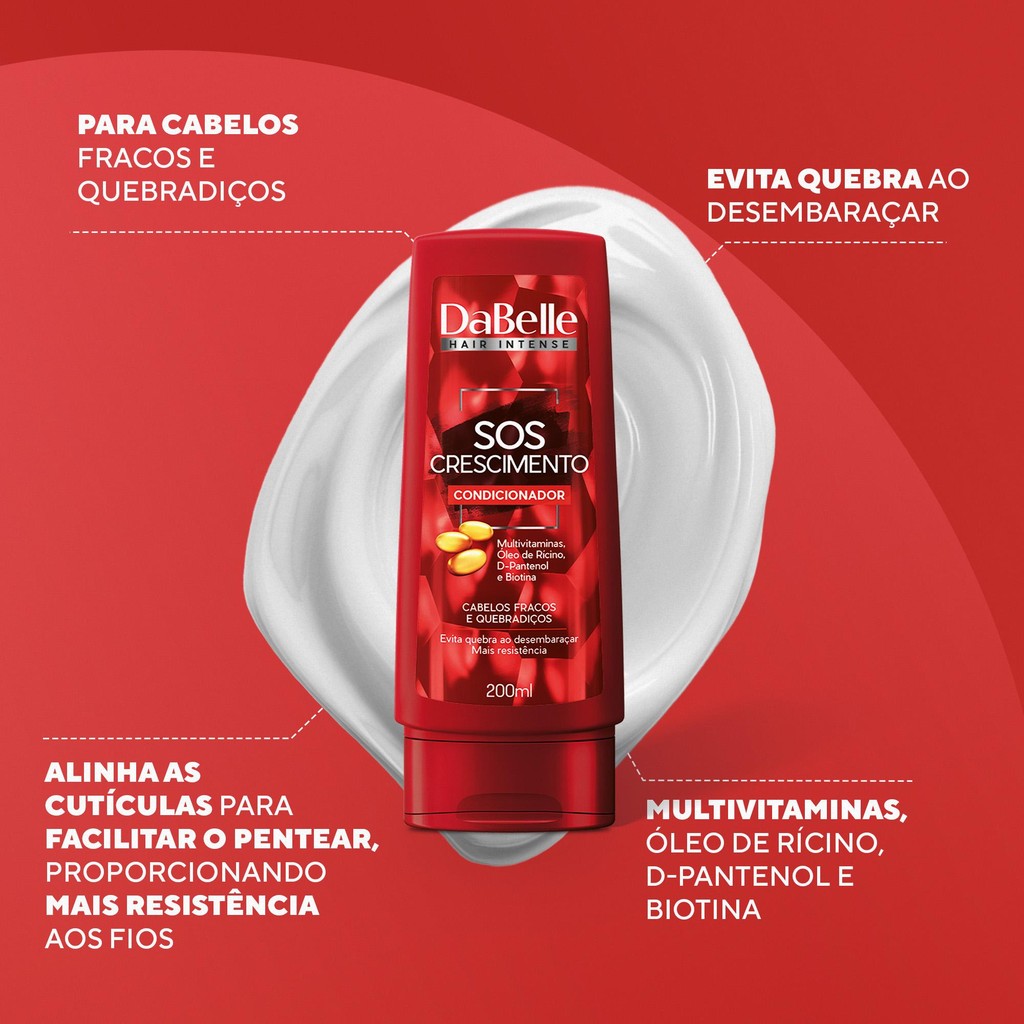 Detalhes do Kit DaBelle Hair Intense SOS Crescimento shampoo + cond + Óleo em Creme + Tônico (4 produtos)