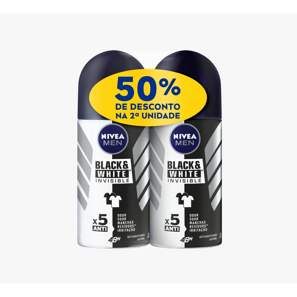 NIVEA KIT Desodorantes Antitranspirante Roll On NIVEA Men Invisible for Black & White 50ml