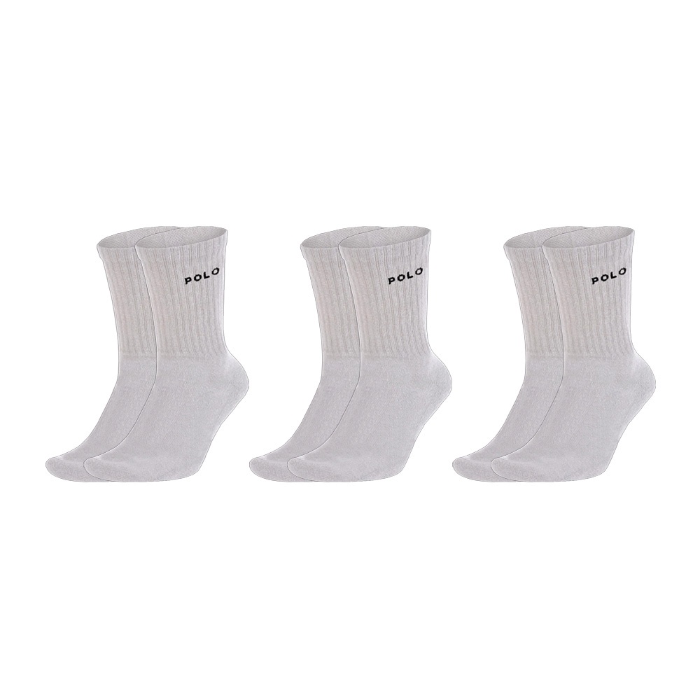 Kit C/3 Meias Algodão Cano Médio Polo Star Branca V2