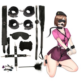 Kit Sado Completo com 10 Itens de BDSM em Couro com Pelúcia Produto para Fetiche Erótico e de Fantasia Sexual Envio Discreto