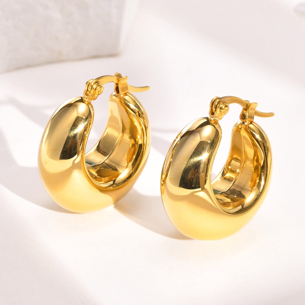 Brincos Vnox 18K Em Forma De U Ocos De Ouro , Aço Inoxidável Hipoalergênico Leve Para Mulheres