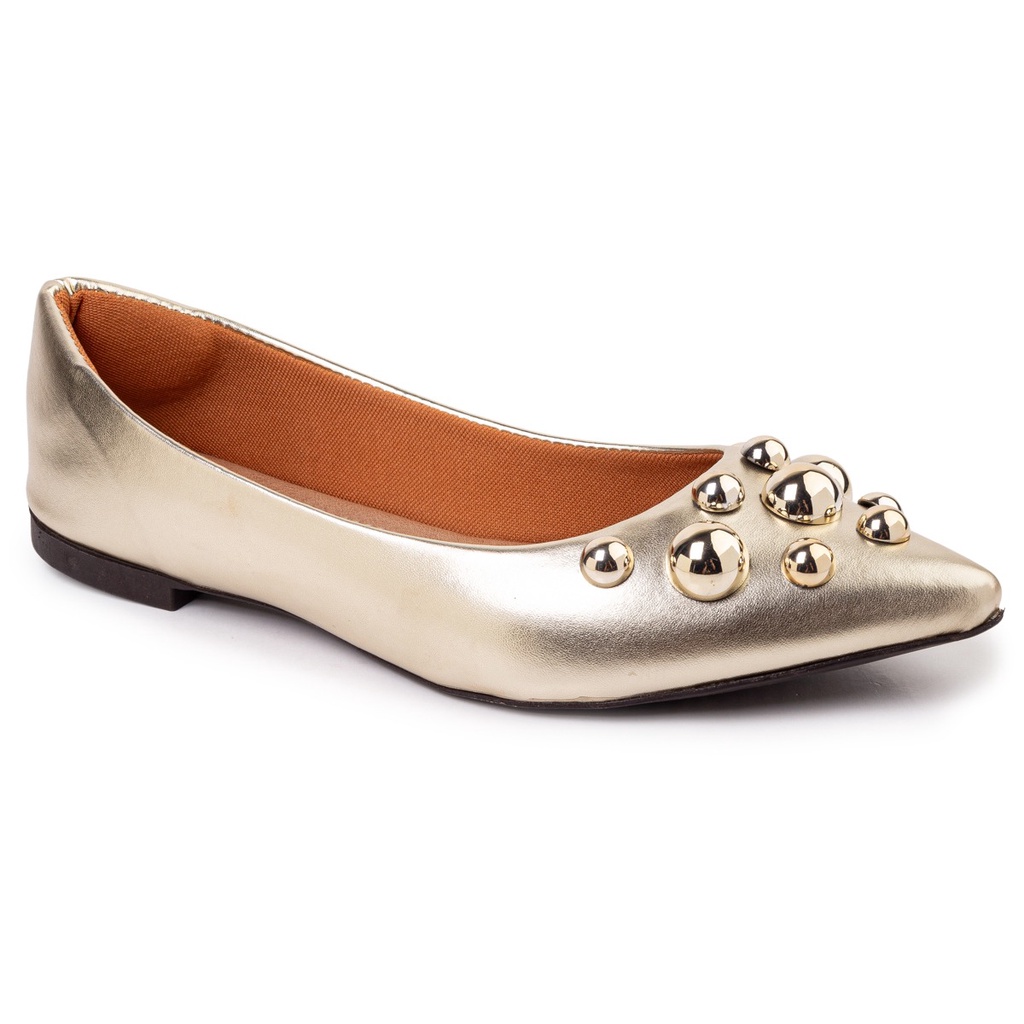 Sapatilha Feminina Rasteira Dourada Sapato Scarpin Moda Luxo Ultra Conforto Macia Leve - Women Shoes