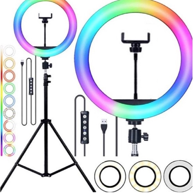 Ring Light 30cm 12 Polegadas RGB Colorida LED 20W USB Suporte Celular+ Tripé