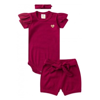 Conjunto Body Canelado Curto Menina - Fúscia - Ame Kids