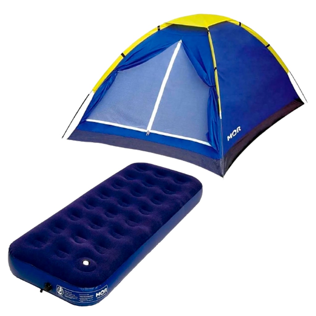 Barraca Camping Tipo Iglu Azul MOR 2 Pessoas Fácil Montagem Bolsa Colchão Solteiro Inflável em Oferta na Shopee