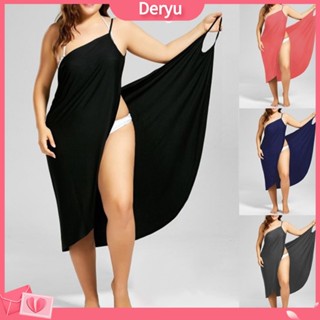 [deryu] Plus Tamanho Summer Beach Sexy Women Solid Color Wrap Dress Biquíni Vestido De Sarongs
