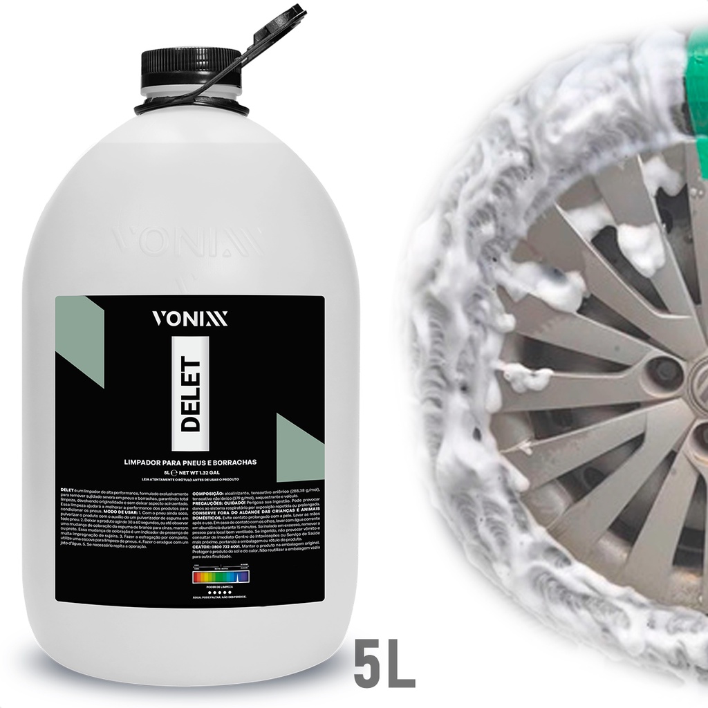 Delet Vonixx 5 litros Embalagem Economica Limpador Automotivo P/ Pneus Borrachas Geral