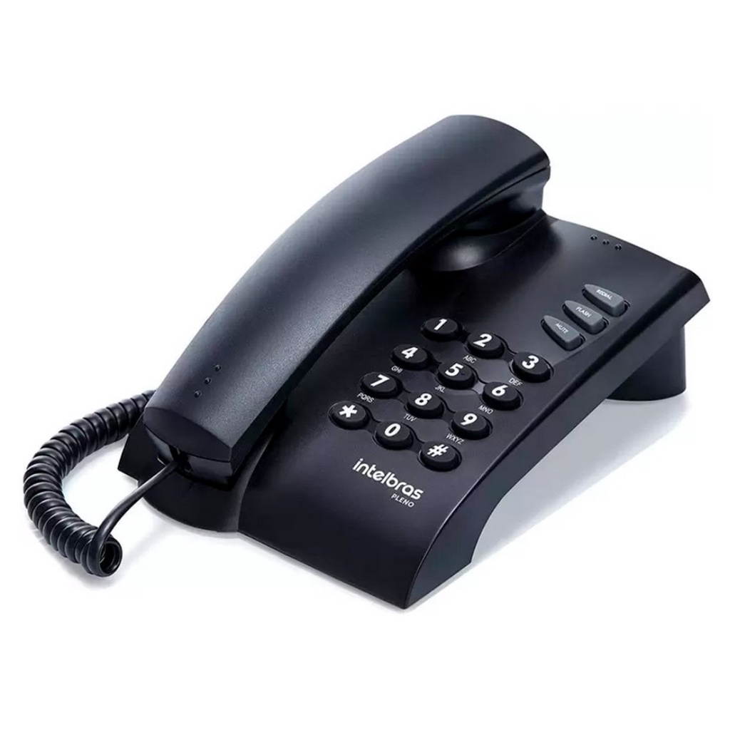 Telefone Fixo Com Fio Preto Pleno Intelbras Mesa ou Parede Casa Escritório Empresa Campainha