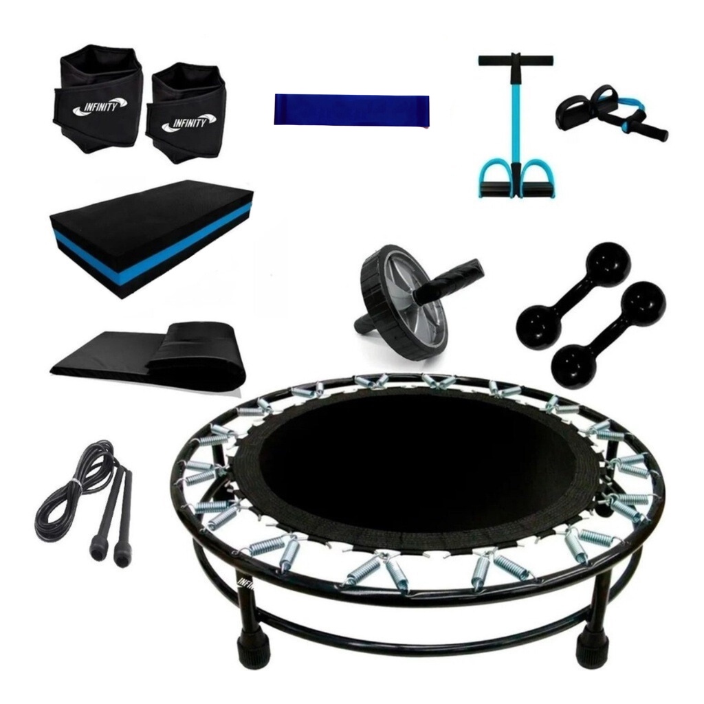 Kit Aeróbico Mini Jump + halter 2kg + caneleira2 + step + Colchonete + extensor + roda + m...
