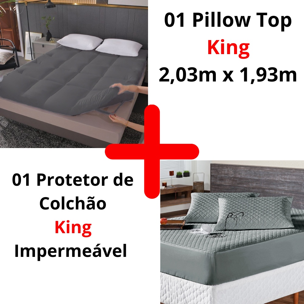 Kit Protetor Pillow Top King Box Pilou Topi  + 01 Protetor de Colchão Impermeável King Box Oferta