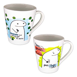 Kit Canecas De Porcelana Flork Memes Humor 2 Unidades