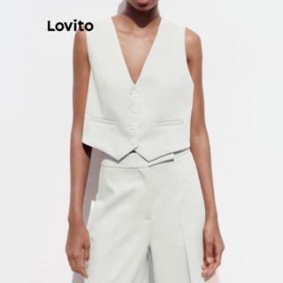 Lovito Blusa com Botões Frontais Assimétricos para Mulheres LNE19107 (Branco)