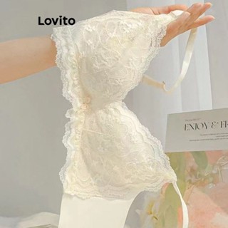 Lovito Casual Bralette Feminino Liso com Costura no Tecido LNE29185 (Branco/Preto)