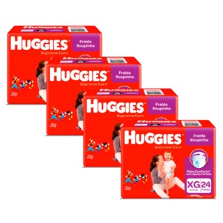 Kit 4 Fralda Roupinha Huggies Supreme Care Tamanho XG Pacote Mega 24 Fraldas Descartáveis cada
